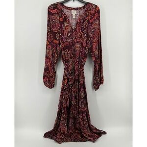 St Johns Bay Ruby Paisley Maxi Dress Long Sleeve Boho 1X NWT Hippie Peasant Fall